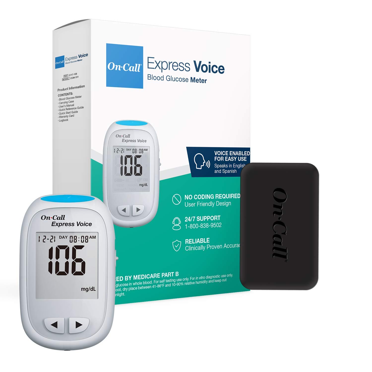 On-Call Blood Glucose Meter Express Voice, Bilingual (English/Spanish)