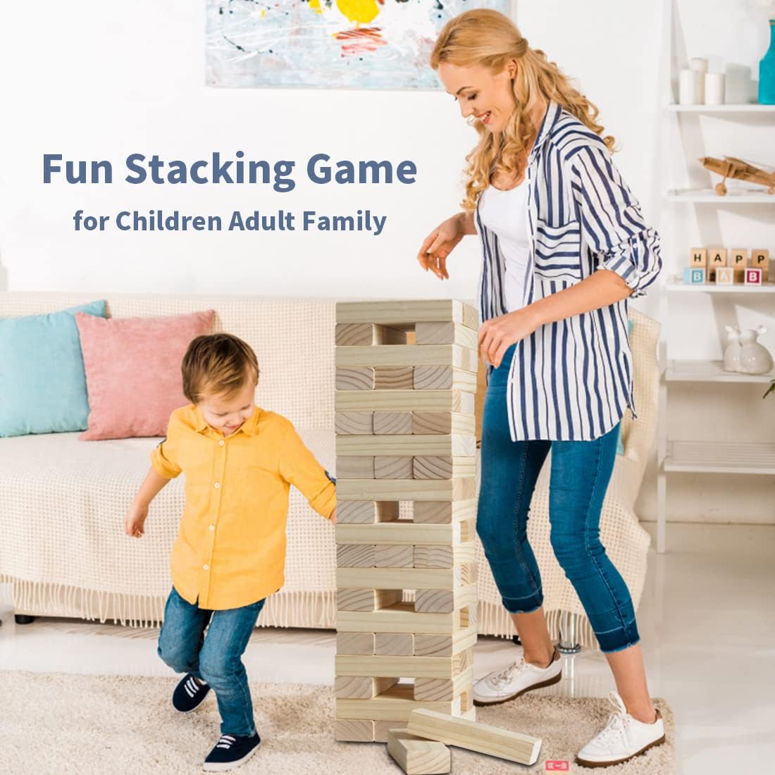 Megwoz Giant Tumble Tower Games for Kids and Adults 57 Blocks New Zealand Pine Wooden Blocks Stacking to Over 4.2FT Family Game for Indoors Outdoors