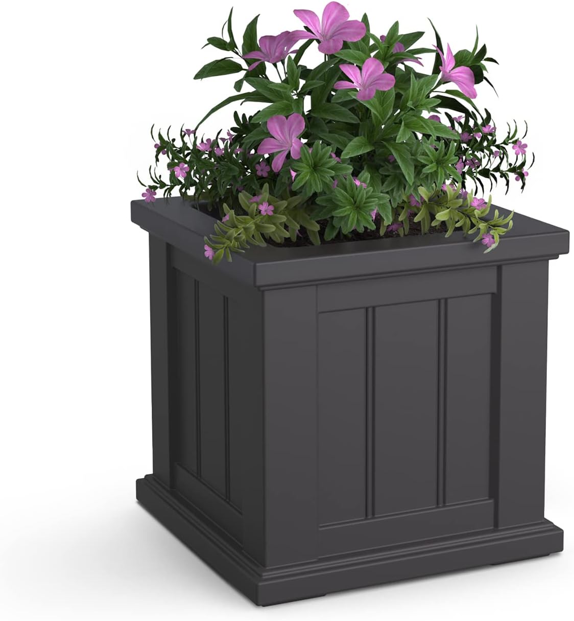 Mayne Cape Cod 14in Self-Watering Square Planter, Black | Self-watering, All season, Fade resistant, Double-wall design, 15-year warranty