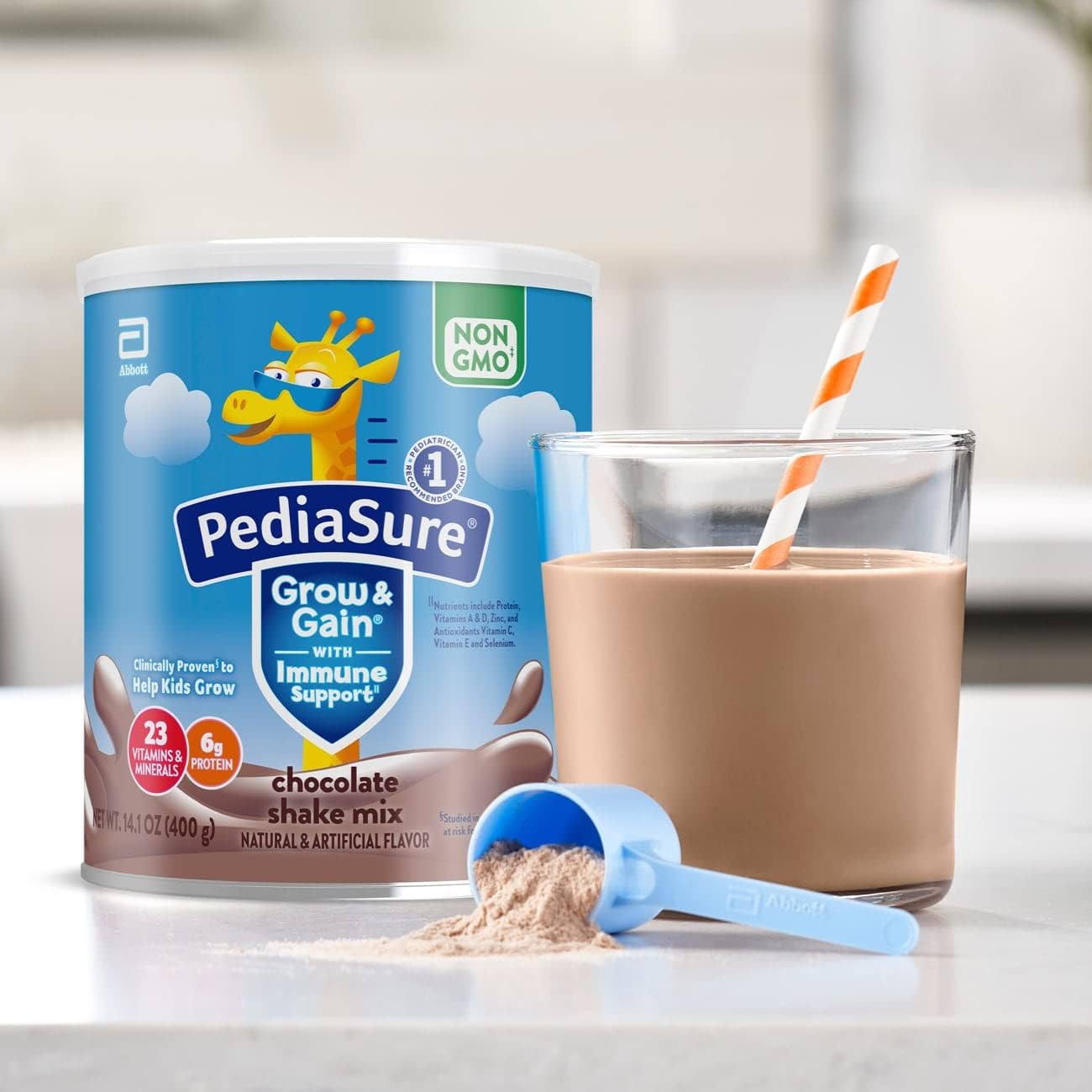 PediaSure Grow & Gain Shake Mix, 6g Protein, Vanilla, 14.1 oz Can, 3pk | 24 Servings, Great-Tasting Nutritional Shake Mix with Immune Support for Kids, 23 Vitamins & Minerals, Non-GMO & Gluten-Free