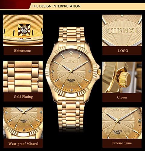 DREAMING Q&P Fq-005 Classic Style Gold Stainless Steel Mens Wrist Watches with Crystals for Man
