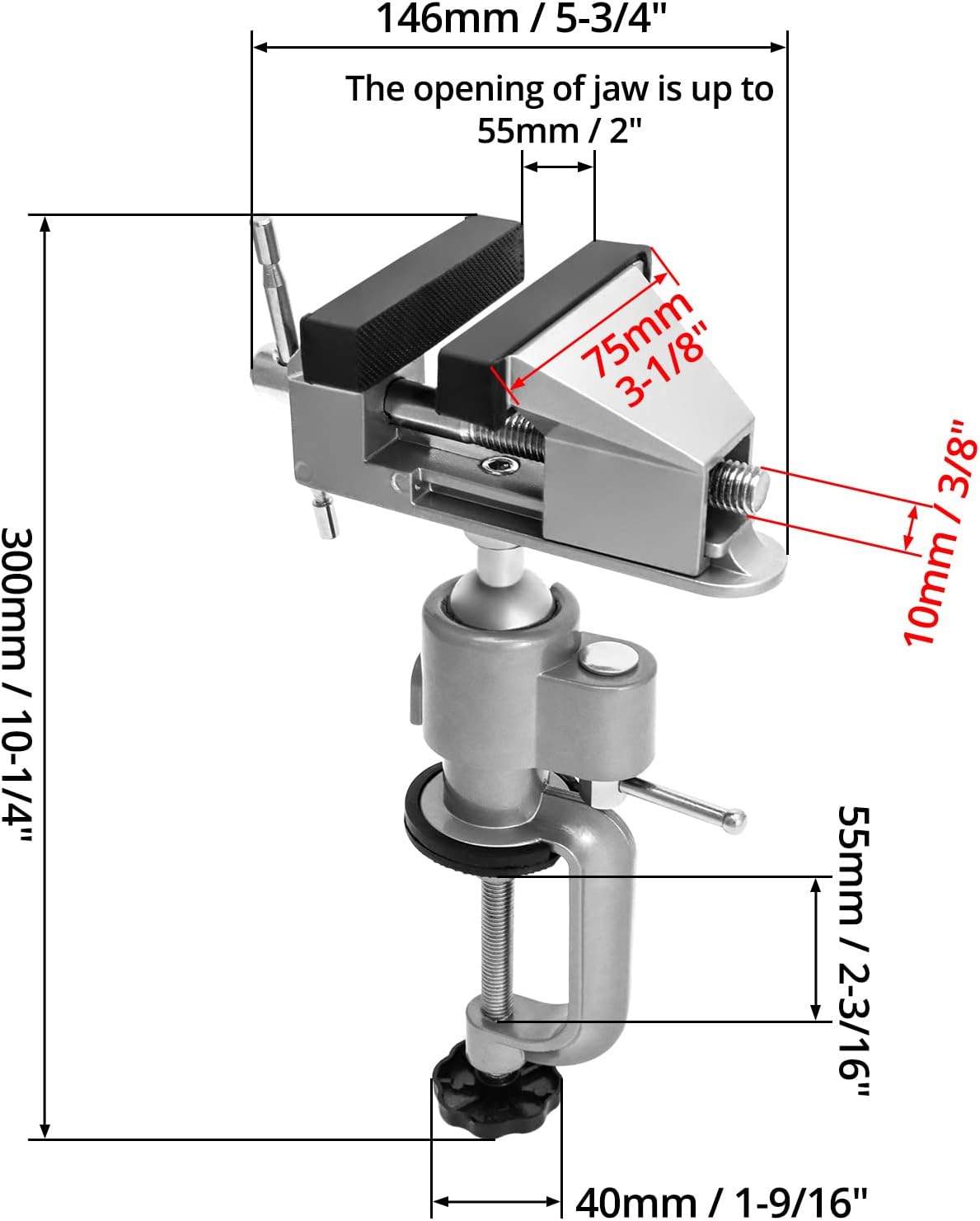 QWORK 3" Universal Tabletop Clamp Vice Tilts Rotate 360°, Portable Work Bench Vise for Drilling, Woodworking,Jewelry Making, Mental working