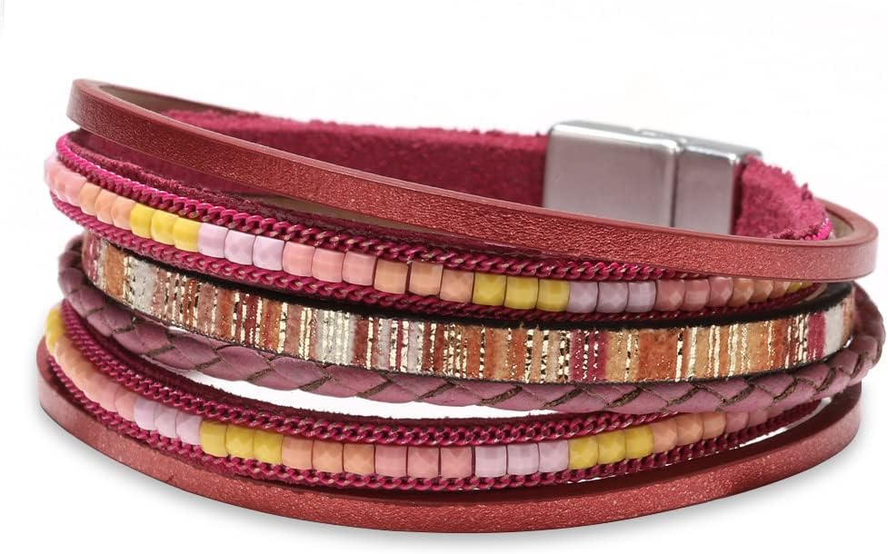Fesciory Leather Wrap Bracelets for Women, Boho Western Layered Jewelry