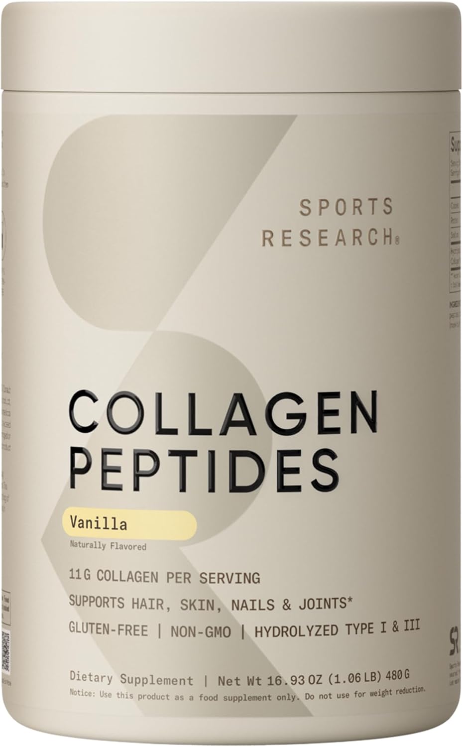 Sports Research® Collagen Peptides Protein Powder 16oz (Unflavored) | 11g Grass-Fed Collagen per Scoop · Hair, Skin & Joint Support · Easy to Mix in Coffee & Shakes - 41 Servings