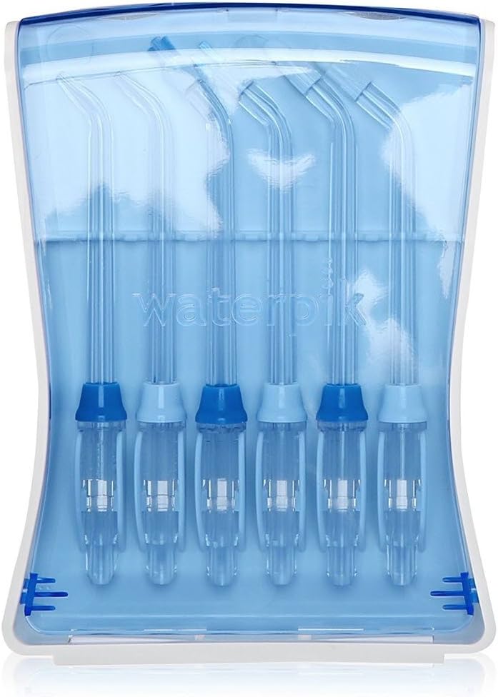 Waterpik 6 Replacement Tips with Case for Hygienic Storage & Travel TS-100E | Genuine Waterpik Brand, Includes 2 Precision, 2 Orthodontic, 2 Plaque Seeker Water Flosser Tip Refill Heads Nozzles