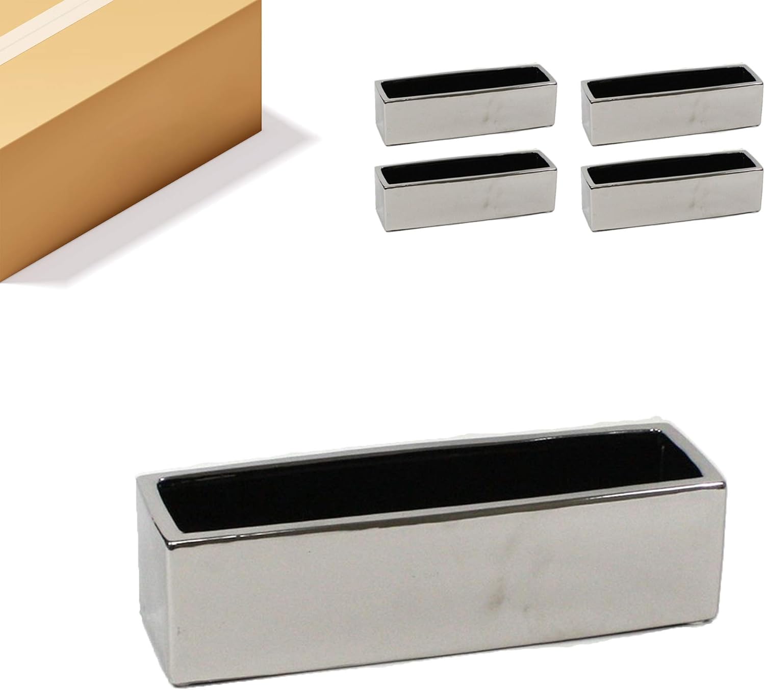 WGVI Long Rectangle Ceramic Planter Vase in White 14" x 4" x 4"H, Rectangular Box Block Terrarium Pot, Flower Arrangement, Tabletop Centerpiece