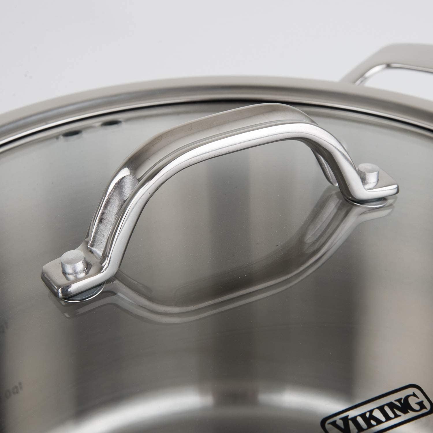 Viking Contemporary 3-Ply Dutch Oven, 5.2 Quart Stainless Steel Cookware Pot with Glass Lid, Dishwasher and Oven Safe, Induction Ready, Silver