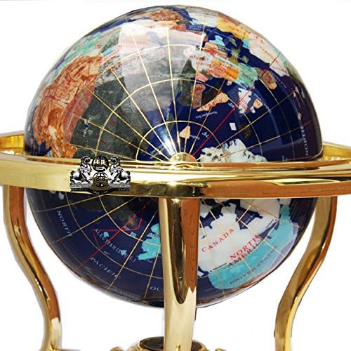 14" Tall Blue Lapis Ocean Gemstone Globe with Tripod Gold Stand