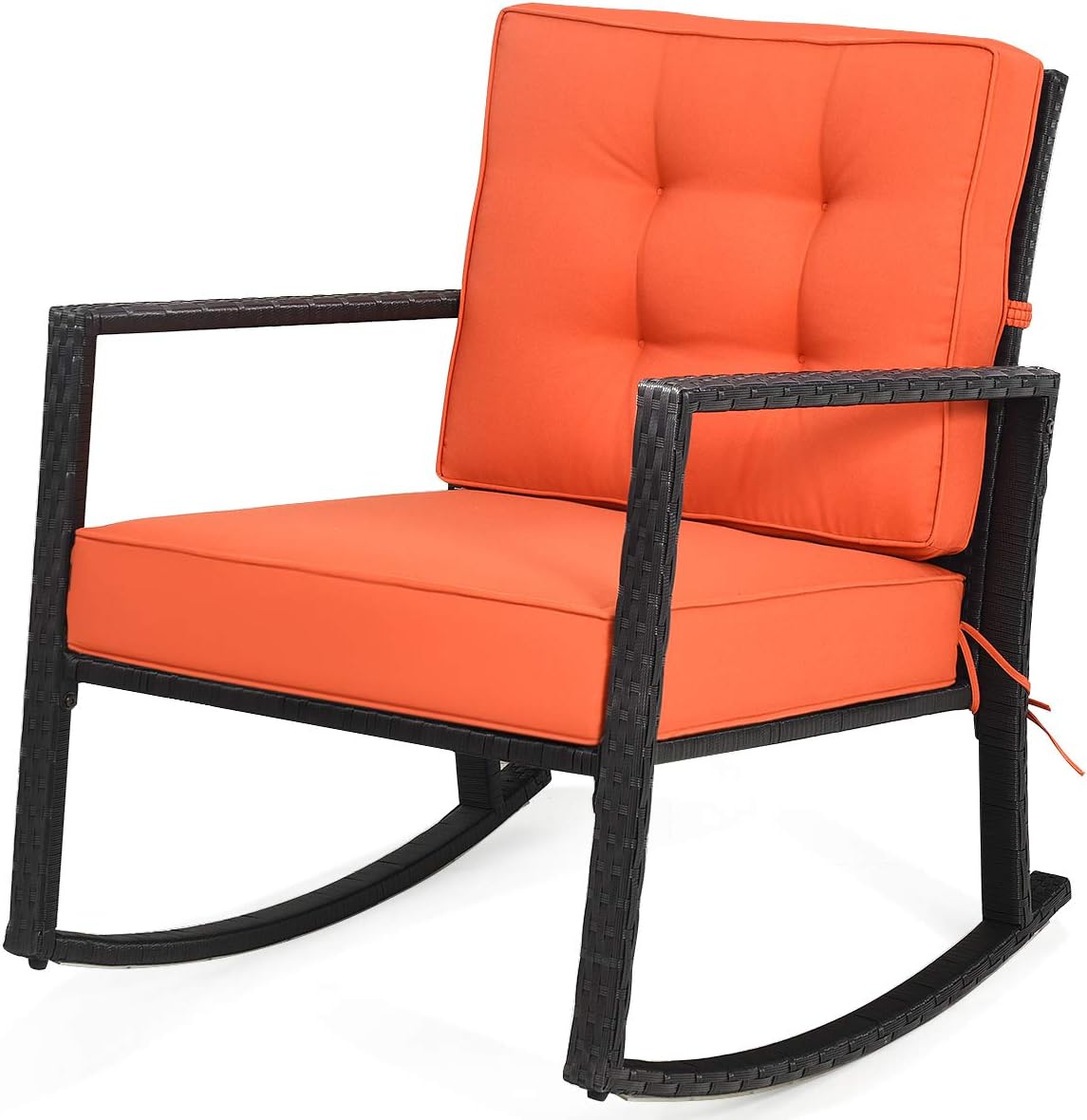Tangkula Wicker Rocking Chair, Outdoor Glider Rattan Rocker Chair with Heavy-Duty Steel Frame