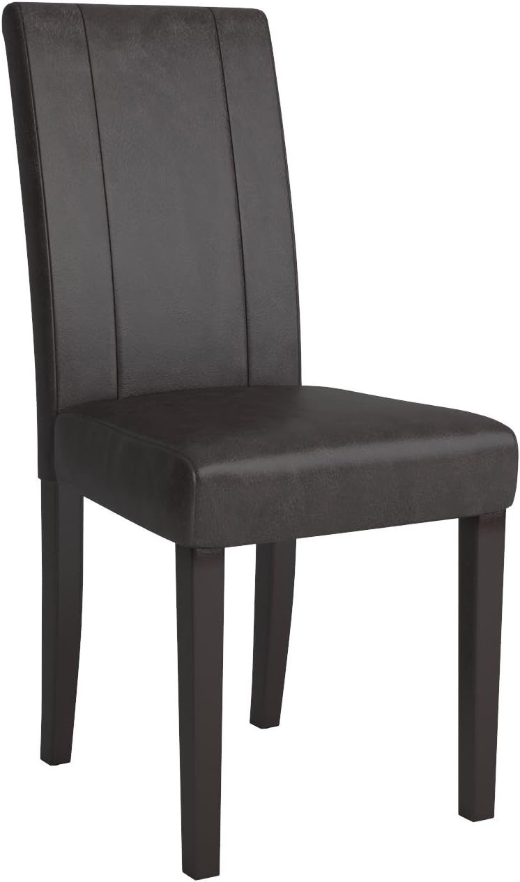 Roundhill Furniture C020BR Urban Style Solid Wood Leatherette Padded Parson Chair, Brown, Set of 2
