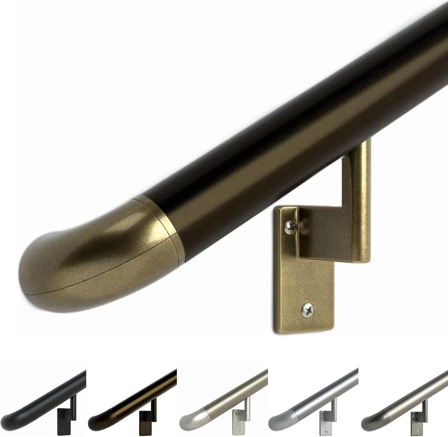 Promenaid Silver 5ft ADA Handrail Kit - Complete Indoor/Outdoor Stair Handrail - 1.6" Round Satin-Anodized Aluminum Railing with 3 Silver Painted