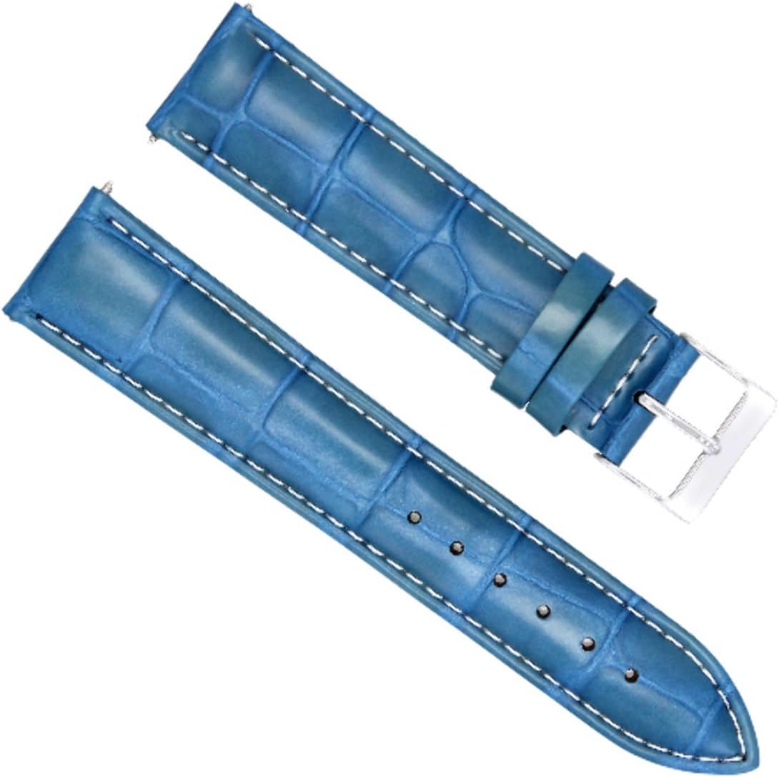 Ewatchparts 20mm Leather Watch Band Strap Compatible With Invicta Diver Russian Light Blue With White Stitching