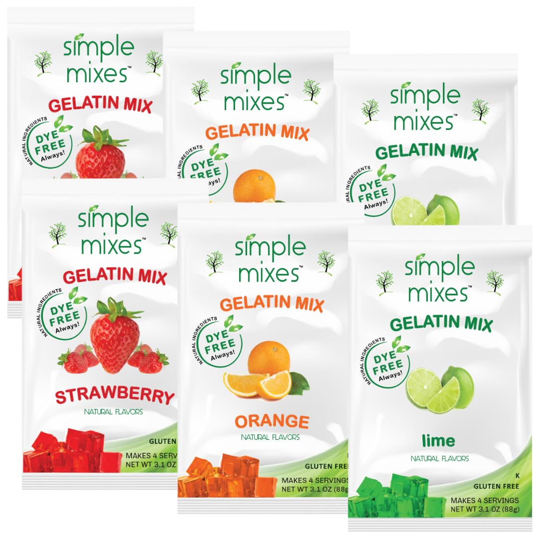 Simple Mixes Natural Gelatin Dessert, Lime, Kosher, 6 Pack of 3.1 oz each