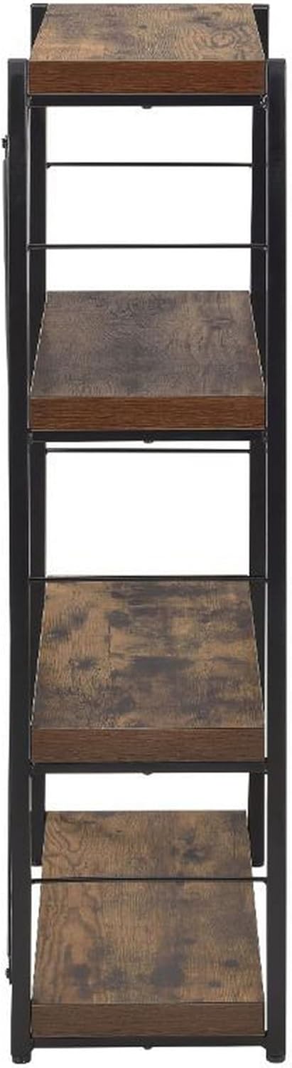 Benjara Four Tiered Metal Framed Wooden Bookshelf, Brown and Black