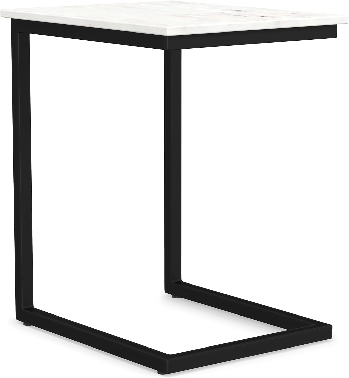 SIMPLIHOME Skyler 18" Wide Solid Wood C-Side End Table in Dark Cognac Brown | Industrial slide-under accent table with open frame, assembled; perfect for living rooms as a side table or sofa table.