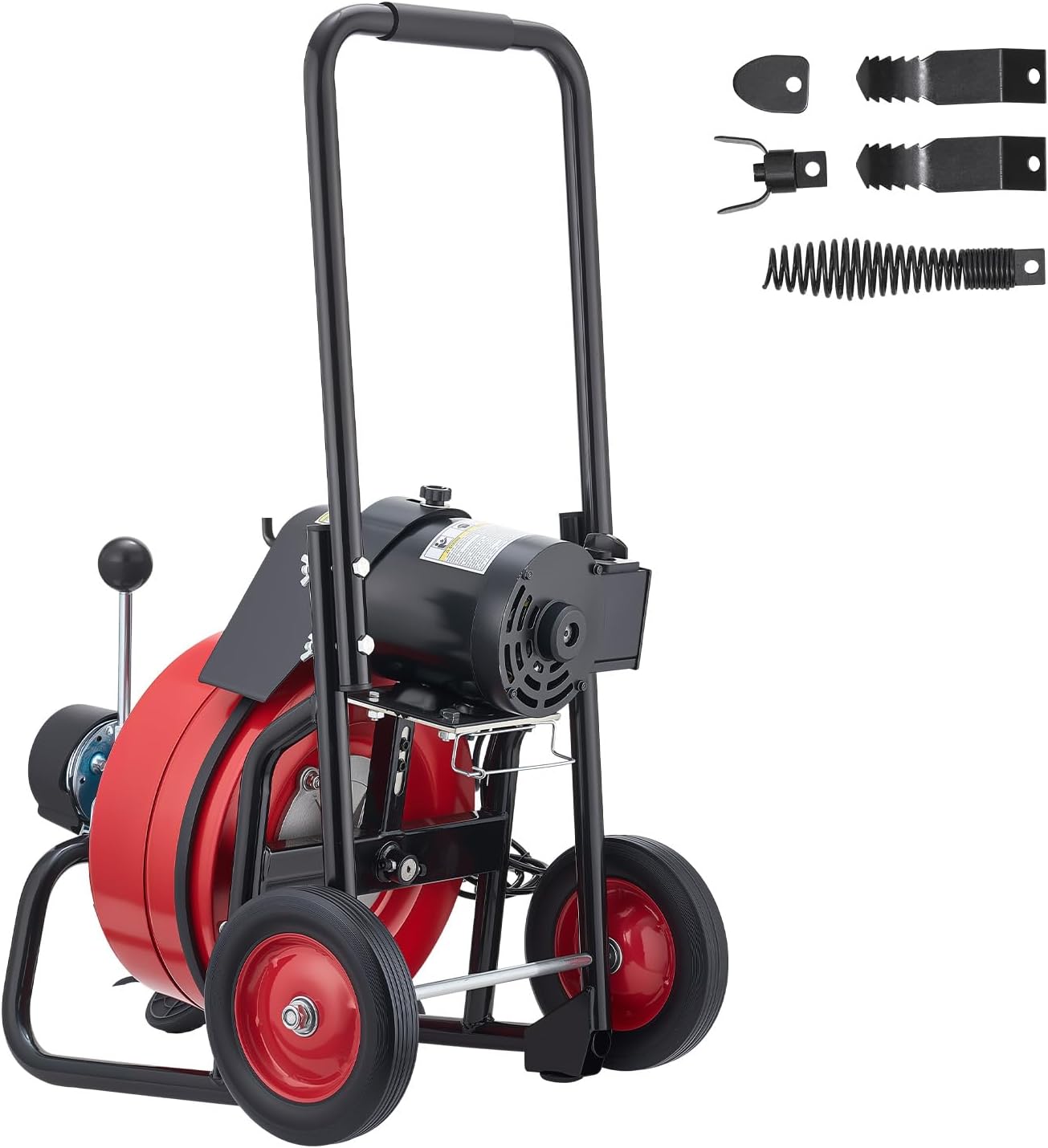 VEVOR Drain Cleaner Machine 75 FT x 3/8 Inch, Auto Feed Sewer Snake Auger on Wheels, Portable Drain Cleaning Machine with 4 Cutters & Air-activated Foot Switch for 2" to 4" Pipes