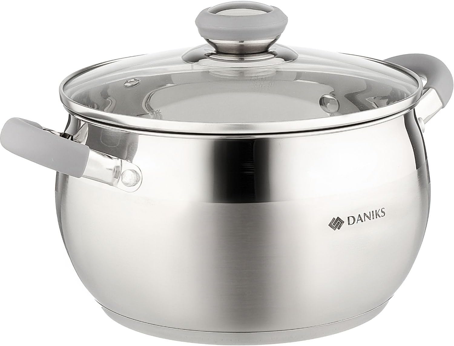 Daniks Modern 4 Quart Stainless Steel Stock Pot with Glass Lid, Tri-Ply Bottom for Even Heating, Induction Compatible, Dishwasher Safe