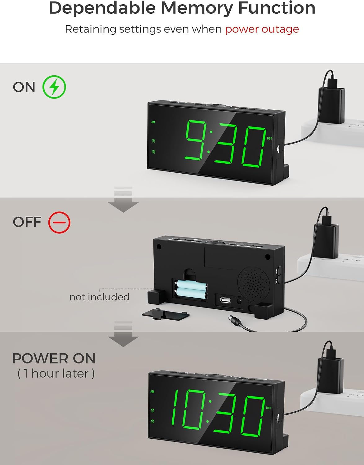 Digital Alarm Clocks for Bedrooms, Dual Alarms, 7.5-Inch Large Display