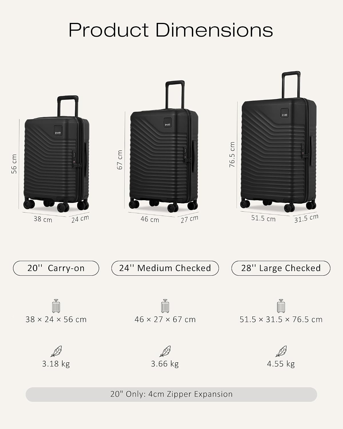 Coolife Luggage Carry-On, Lightweight PC Hardside Suitcase, 20-Inch, Black | Expandable Carry-On, Dual Spinner Wheels, TSA-Approved Lock, Upgraded PC Hardshell, Durable Travel Suitcase