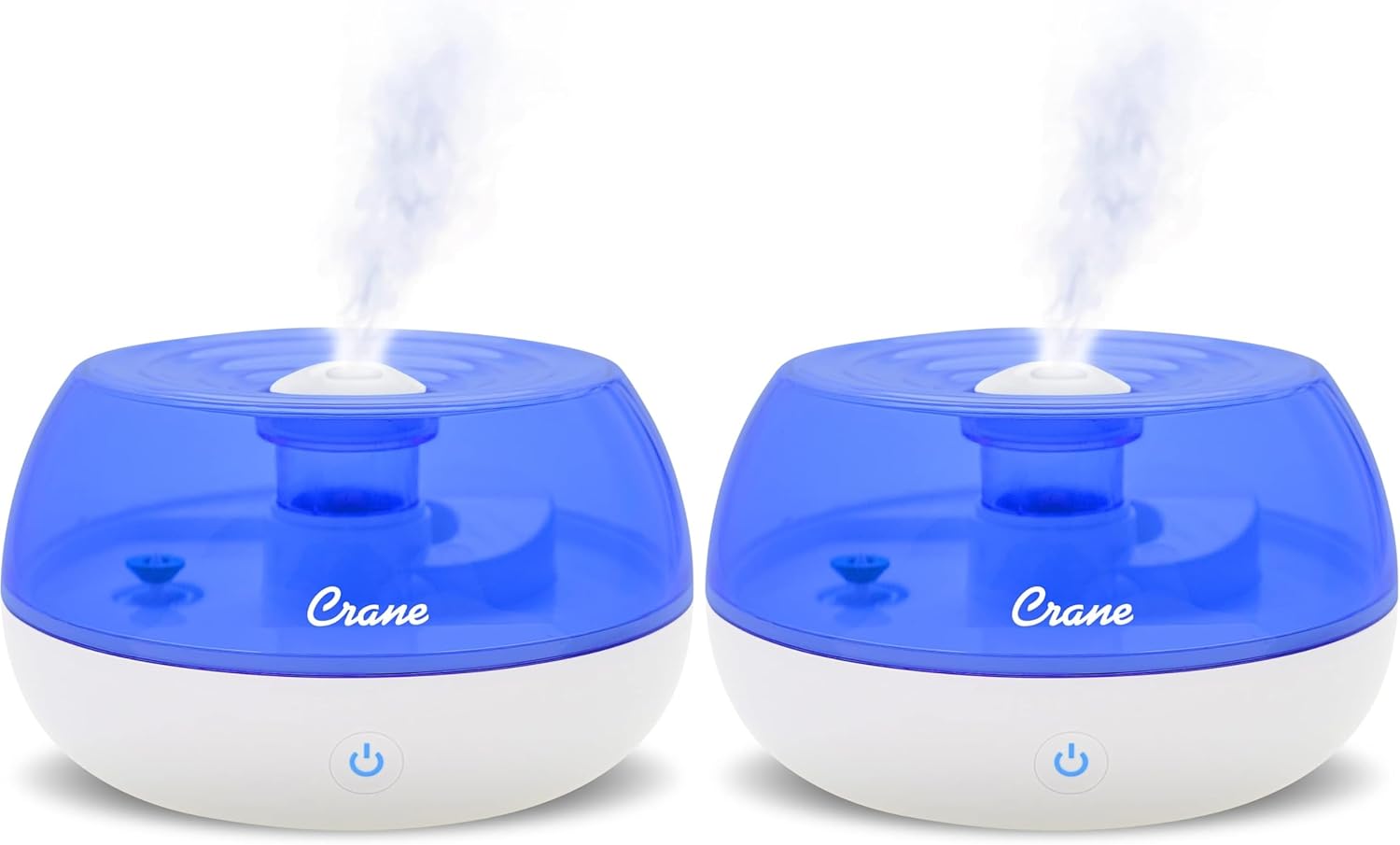 Crane Personal Ultrasonic Cool Mist Travel Humidifier and Vaporizer for Congestion Relief, 360° Adjustable Nozzle, Filter-Free .75 Liter Tank, Blue/White, Office Humidifier