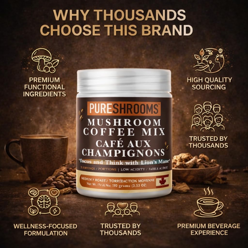 PureShrooms Mind & Body Mushroom Coffee - Instant Colombian Arabica with Organic Lion’s Mane, Reishi & Cordyceps - Low Acidity Nootropic Superfood Beverage for Focus & Vitality, 35 Servings/70g