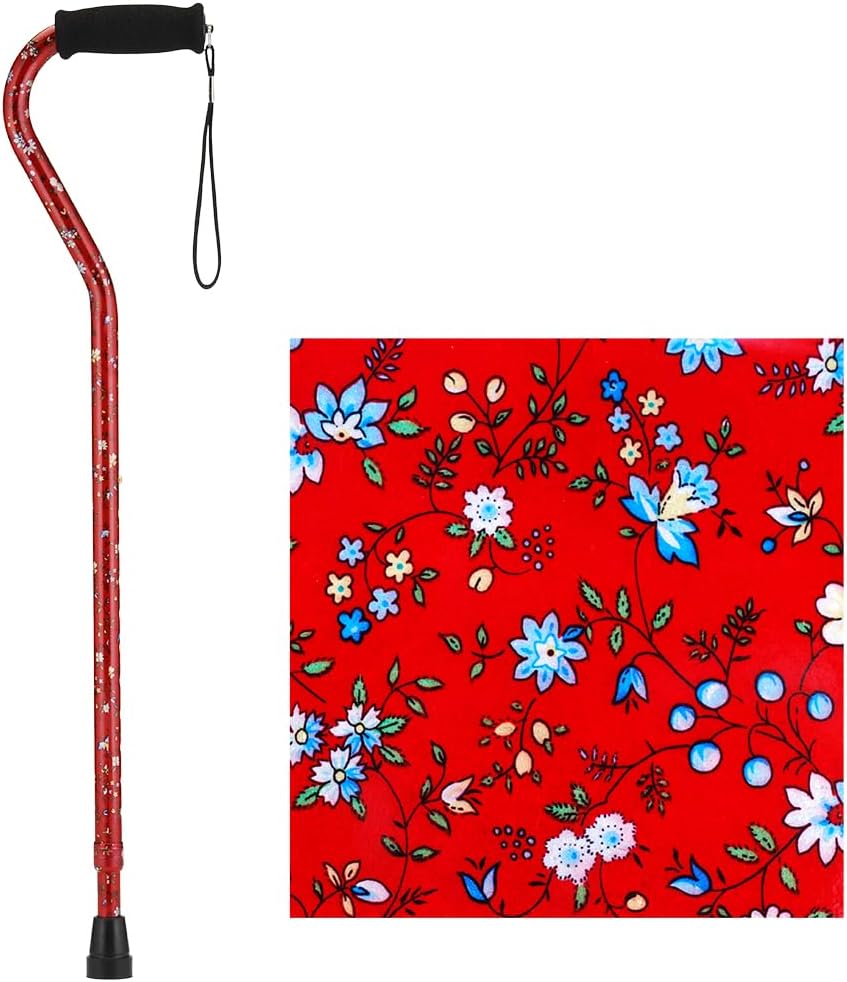 NOVA Designer Walking Cane with Offset Handle, Lightweight Adjustable Walking Stick with Carrying Strap, “Maui Flowers” Design
