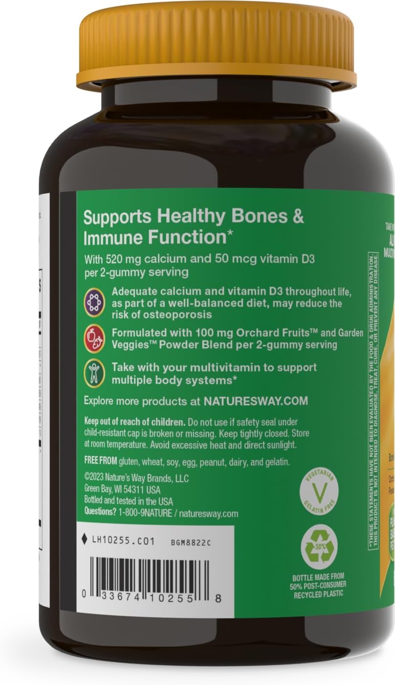 Nature’s Way Alive! Chewable Calcium Gummies with Vitamin D3, 60 ct | Daily Supplement Supports Healthy Bones and Teeth, and Muscle Function*, Strawberry and Raspberry-Lemonade Flavored