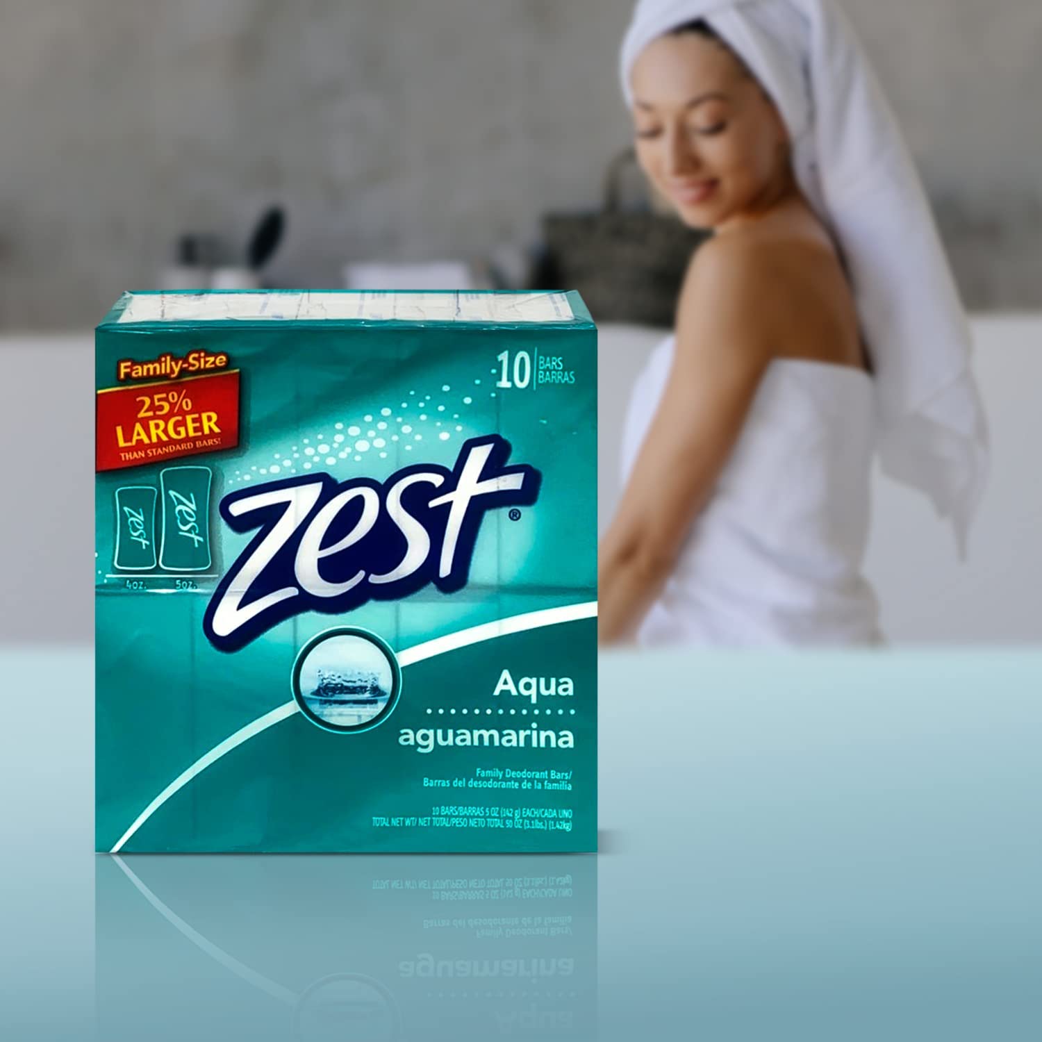 Zest 8-Bar Bath Size Soap, Aqua, 4 Ounce per bar, 8 bars, 32 Ounce