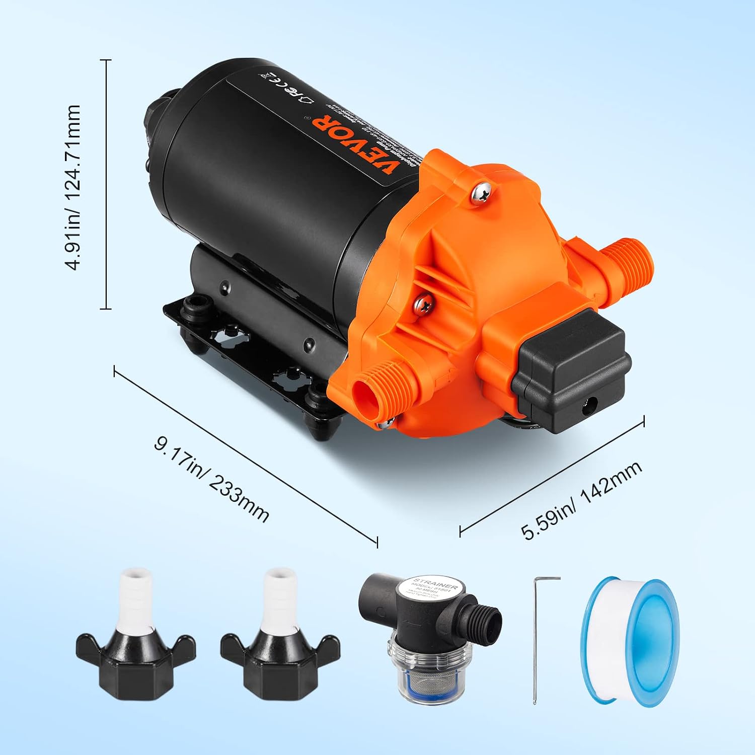VEVOR Water Pressure Diaphragm Pump, RV Water Pump, Fresh Water Pump110V AC, 3.3 GPM, Pressure Adjustable