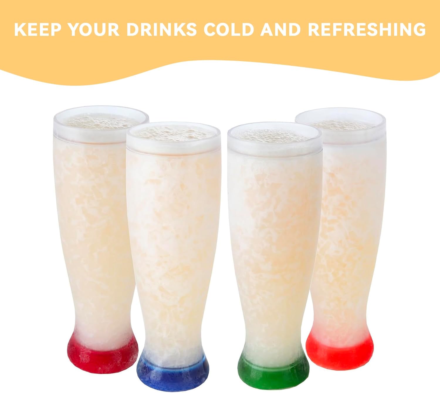 Lily's Home Freezer Beer Mugs - Set of 4 Freezable Gel-Filled 16 oz BPA-Free Acrylic Frozen Mugs for Outdoor Entertaining and Gifting