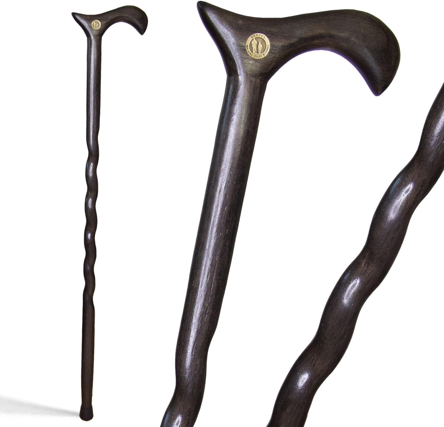 Brazos Handcrafted Wood Walking Cane, Twisted Oak, Derby Style Handle, for Men & Women, Made in The USA
