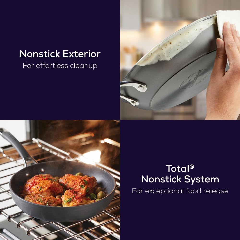Circulon Radiance Hard Anodized Nonstick Deep Frying Pan with Lid, 12 inch Frying Pan with Lid, Deep Skillet, Gray