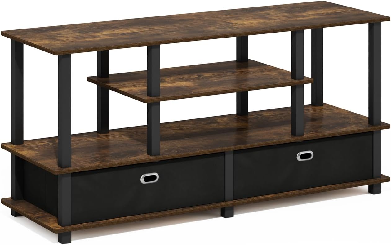 Furinno Moretti 3-Tier Metal Frame TV Stand, French Oak Grey