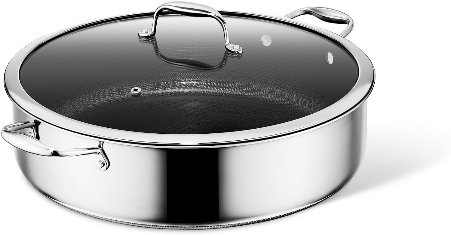 HexClad 4.5 Qt Hybrid Nonstick Deep Sauté Frying Pan & Lid, Induction Ready | Stay-Cool Handles, Dishwasher and Oven Safe up to 900°F, Compatible with All Cooktops