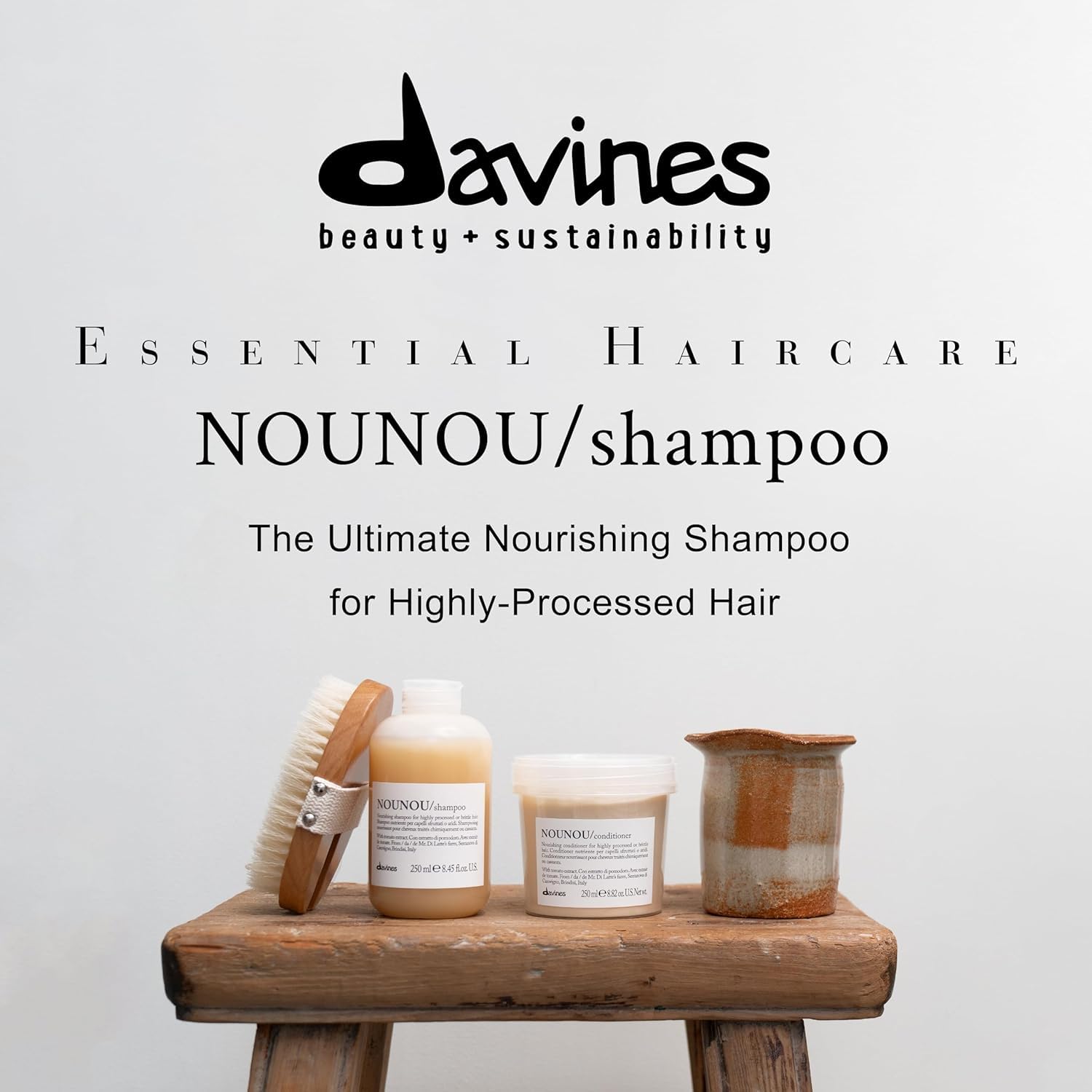 Davines NOUNOU/Shampoo, Nourishing Cleanser for Damaged, Processed or Brittle Hair - Restores Natural Softness, Shine & Body with Lupin- Hydrates Chemically Treated Hair