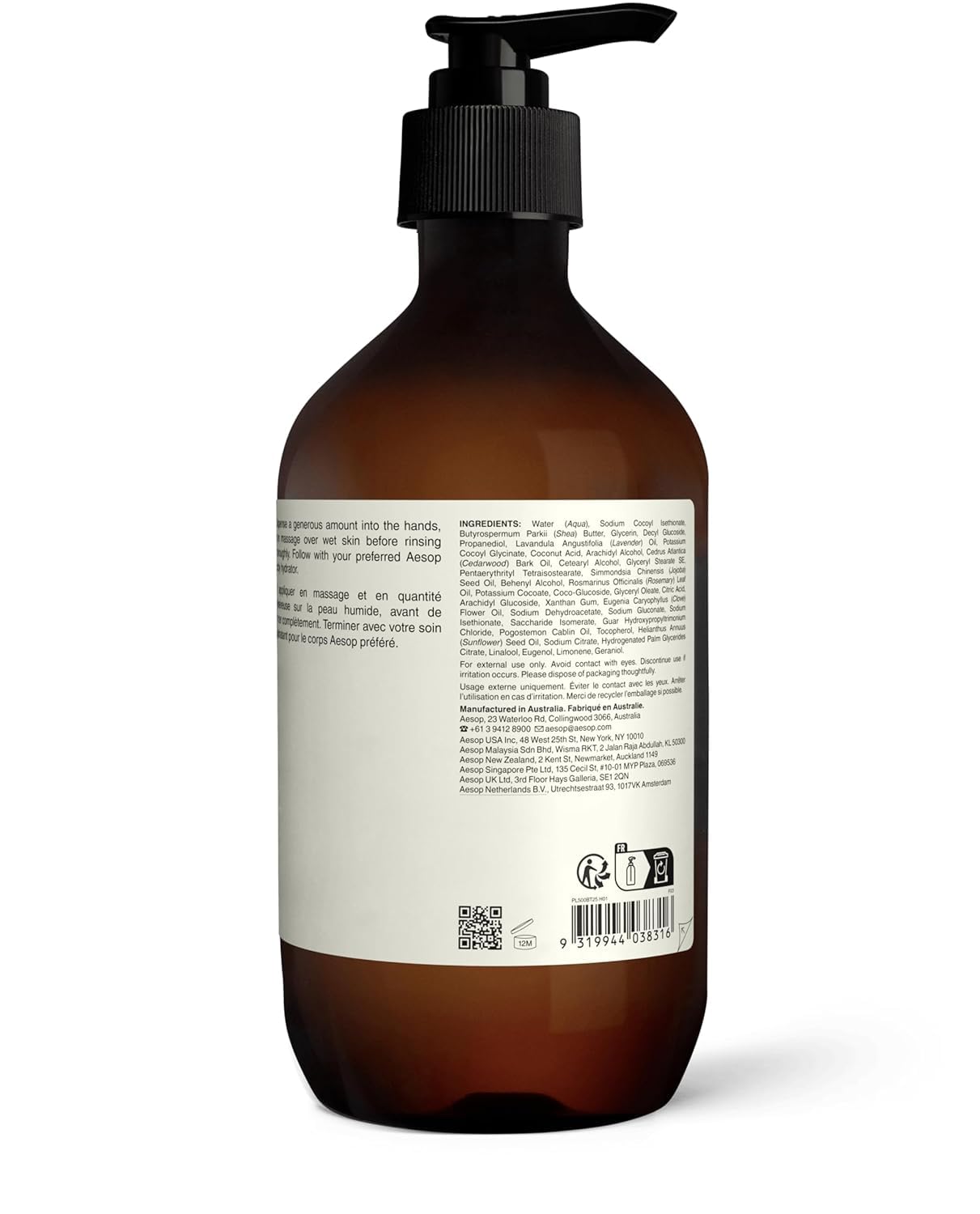 Aesop Geranium Leaf Body Cleanser | Gentle Shower Gel with Geranium, Mandarin and Bergamot Essential Oil Blend to Refresh & Balance Skin | 500 mL / 16.9 oz