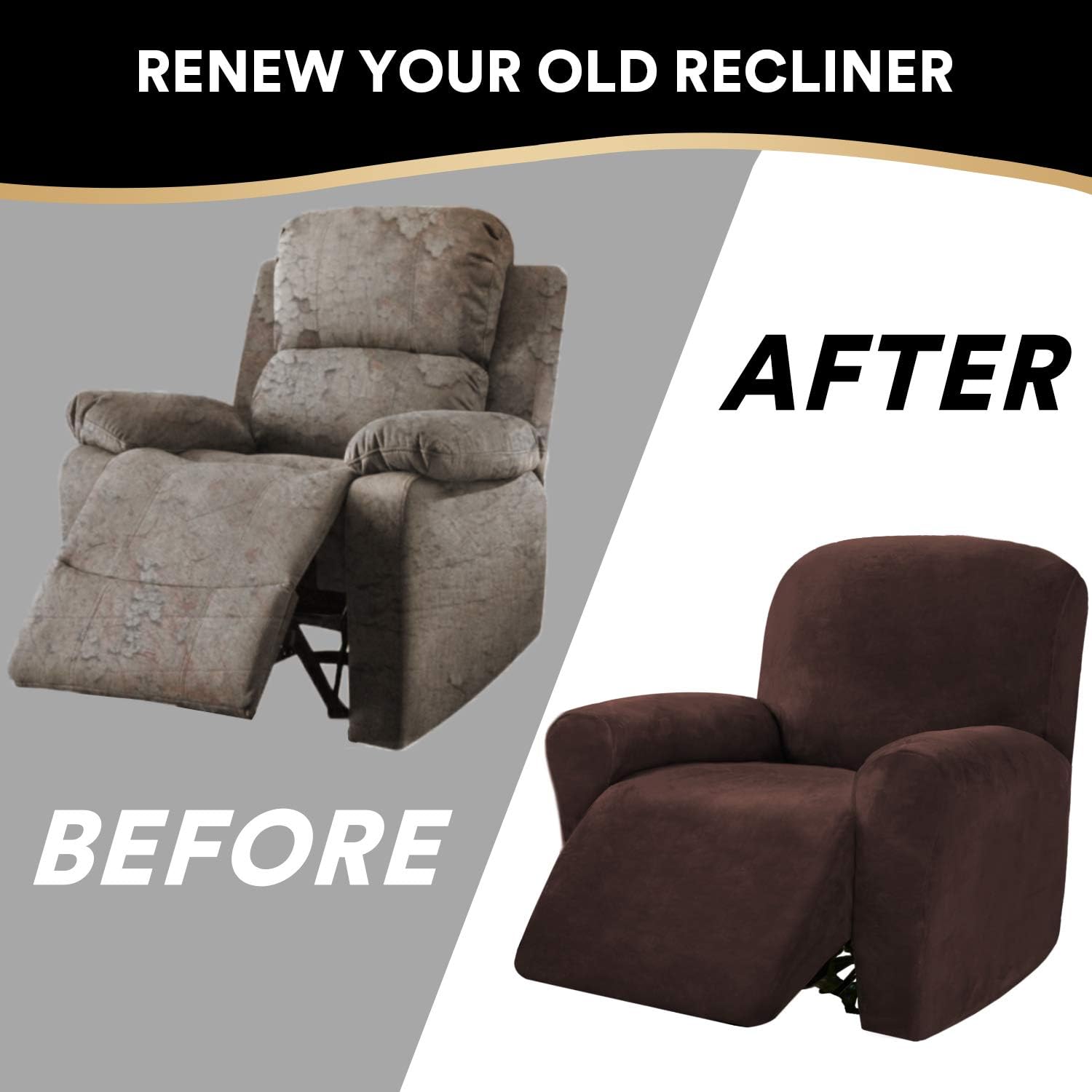 PrinceDeco Recliner Chair Cover Velvet Stretch Recliner Couch Covers 4-Pieces Style Recliner Chair Covers Recliner Cover for Reclining Chair
