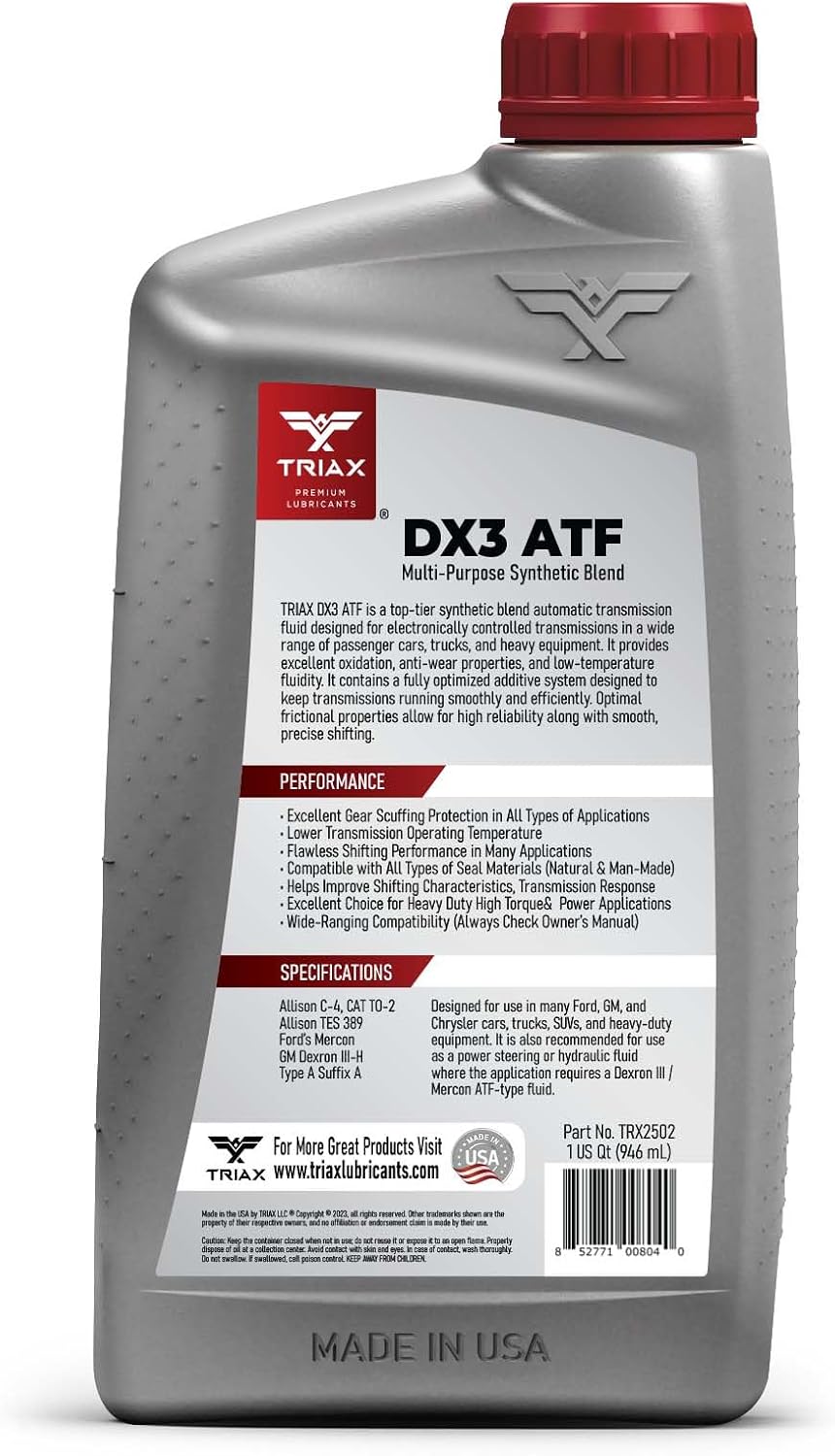 TRIAX DX3 ATF - Compatible with All GM Dexron III and Ford Mercon Applications- Multi-Purpose, Friction Optimized, High Mileage Automatic Transmission Fluid (5 Gallon)