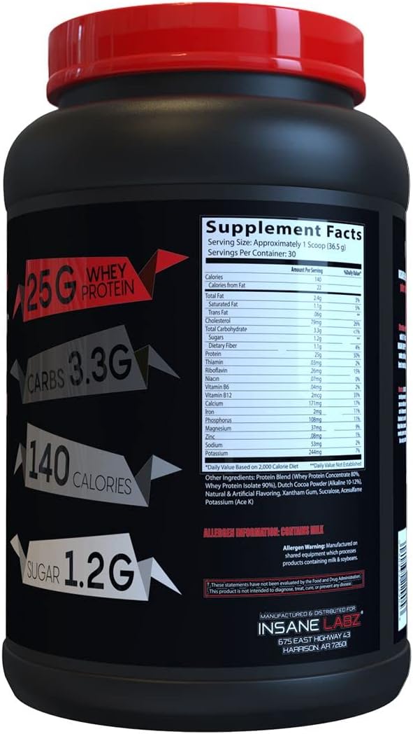 Insane Labz Insane Whey,100% Muscle Building Whey Protein, Post Workout, BCAA Amino Profile, Mass Gainer, Meal Replacement, 60 Srvgs, (Chocolate)