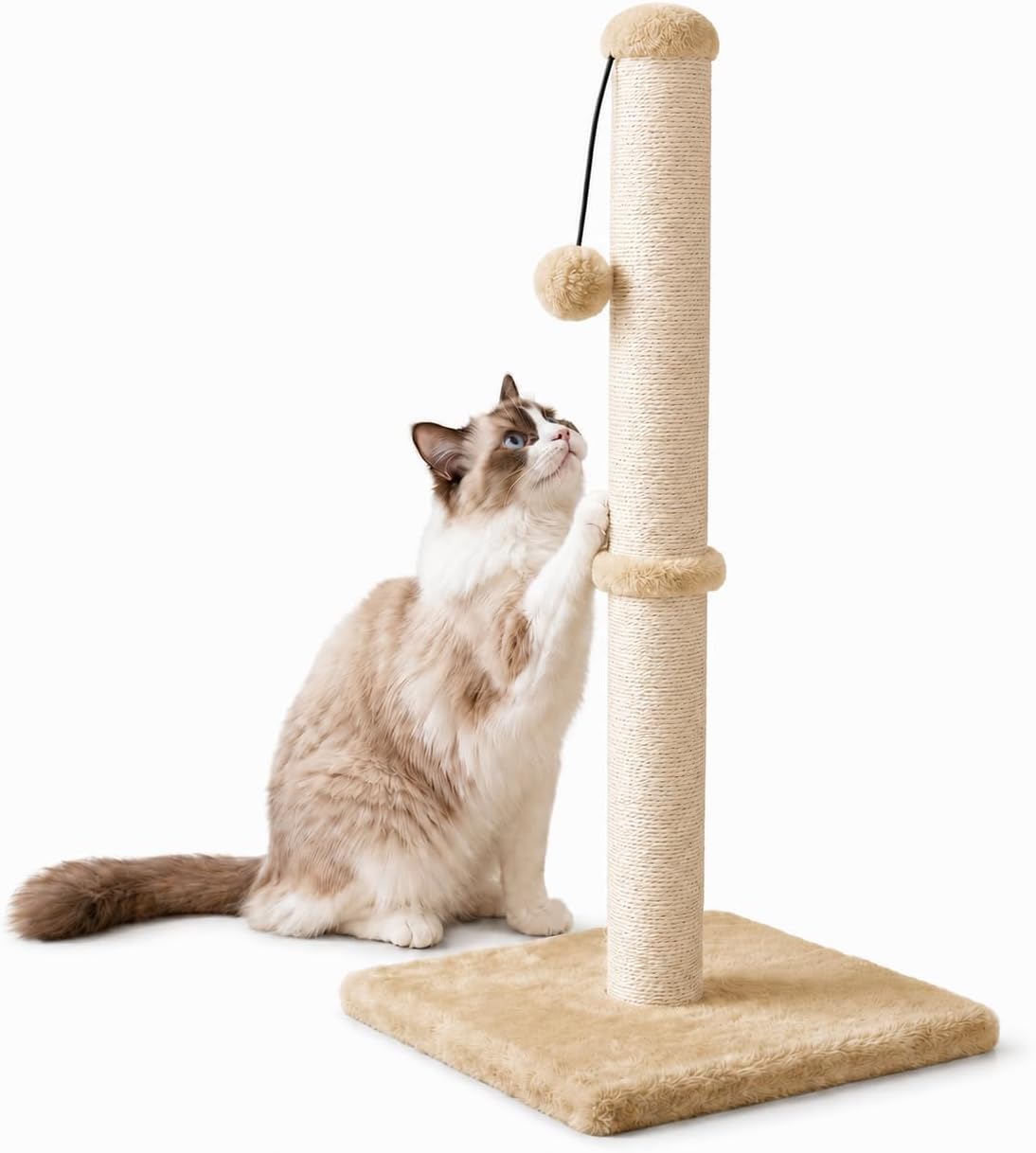 Dimaka 29" Height Tall Cat Scratching Post, Claw Scratcher with Sisal Rope and Covered with Soft Smooth Plush, Vertical Scratch [Full Strectch] for Standard Size Cats(Grey, 29 inches for All Cats)