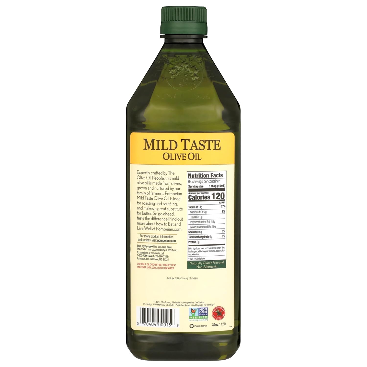 Pompeian Mild Taste Olive Oil - 68 fl oz (2 L) | Olive Oil for High Heat Cooking - Mild Flavor for Baking and Sauteing - High Smoke Point - Value Size