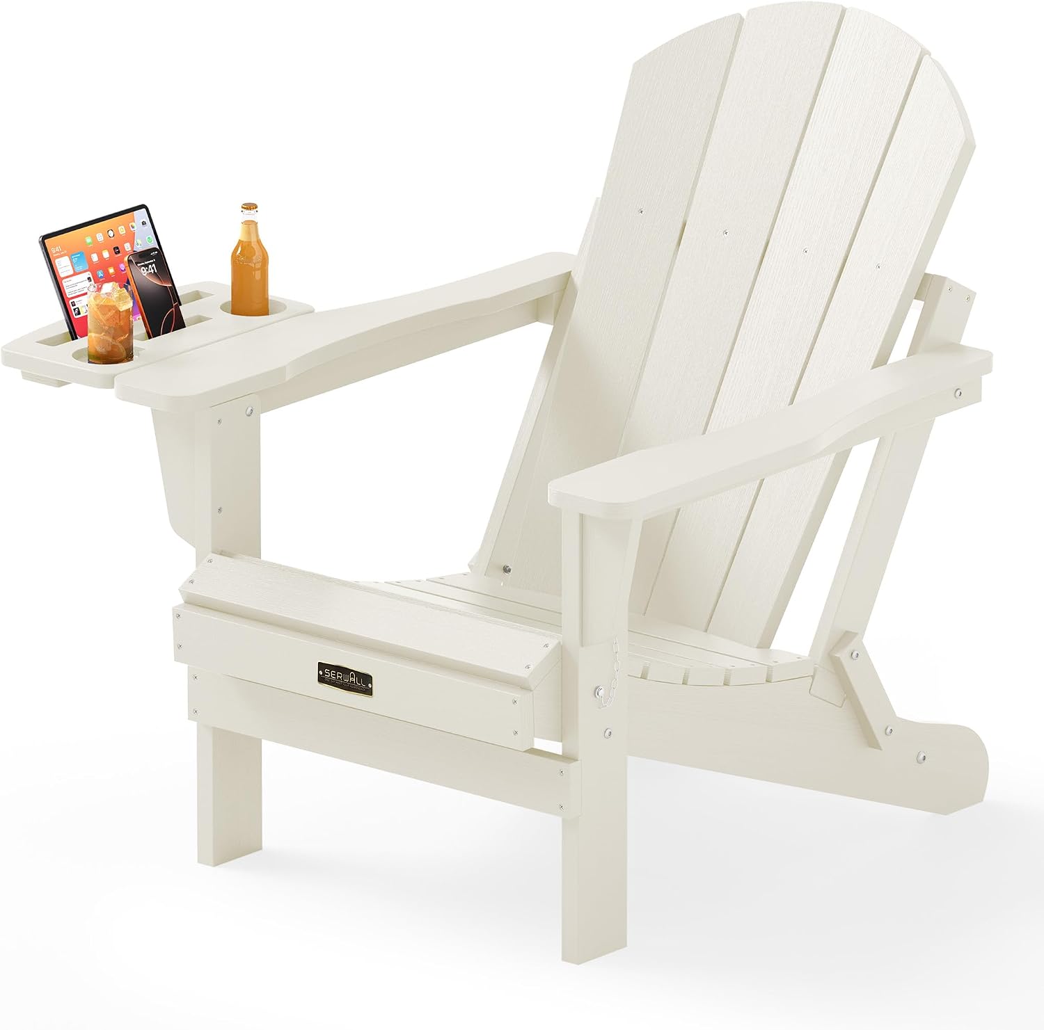 SERWALL Folding Adirondack Chairs with Cup Holder, Outdoor Fire Pit - Blue