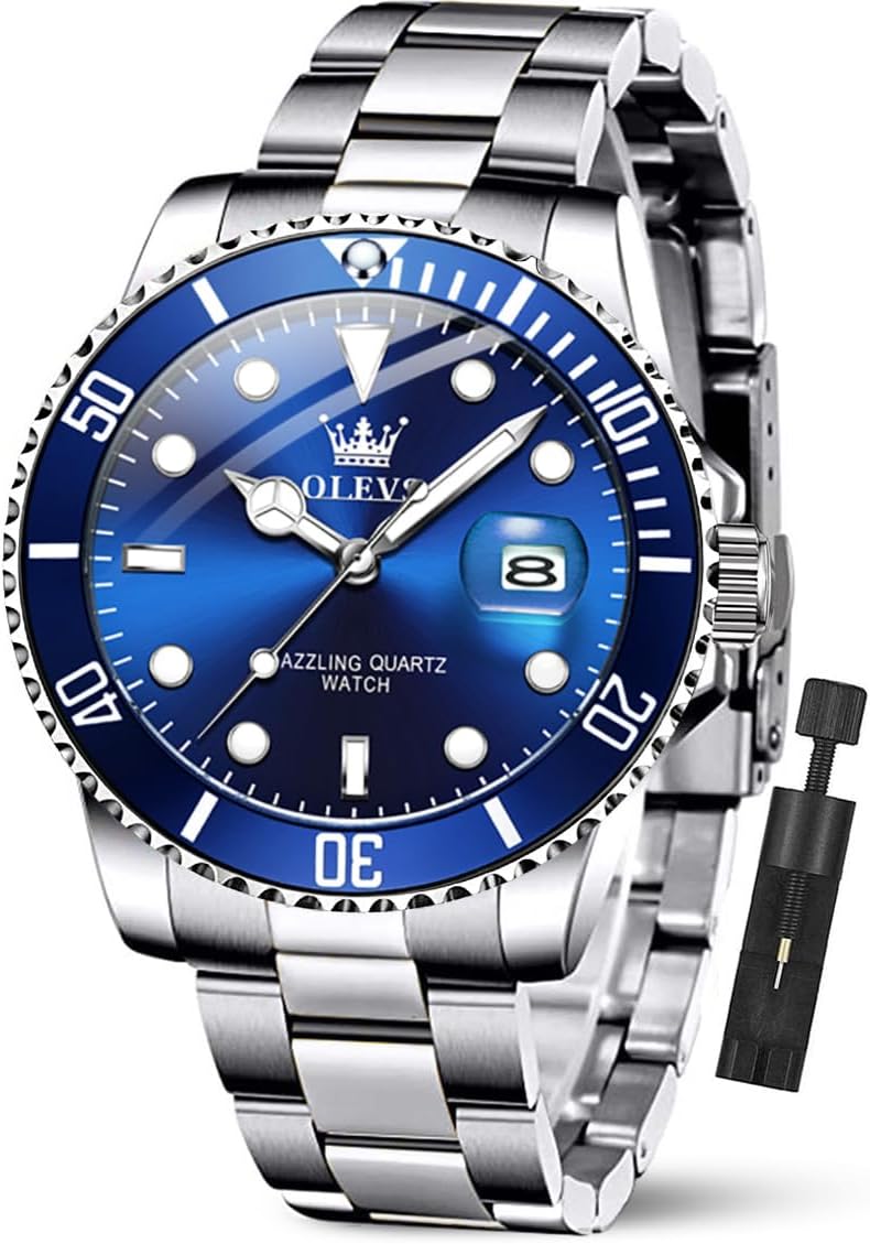 OLEVS Luxury Watches for Men Big Stainless Steel Waterproof Quartz Analog