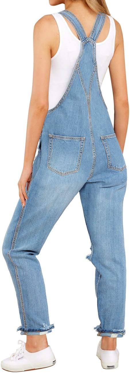 Vetinee Womens Classic Adjustable Straps Pockets Denim Bib Overalls Jeans Pants