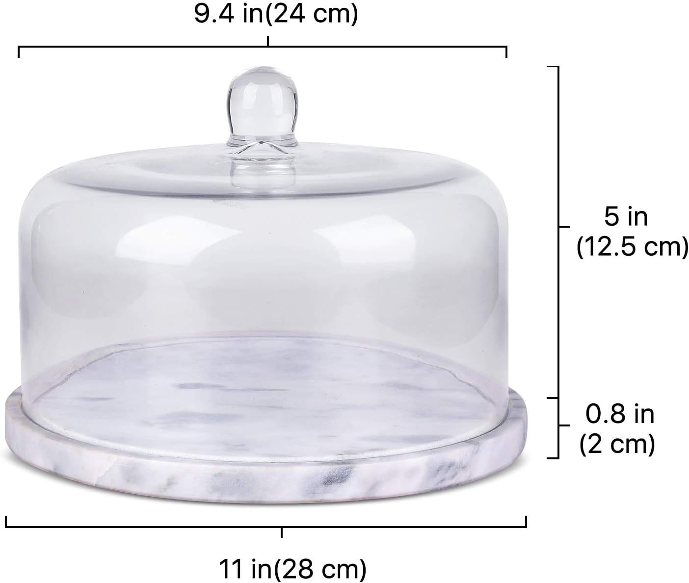 Flexzion Marble Cake Stand with Glass Dome Lid, 8.7-Inch Serving Plate