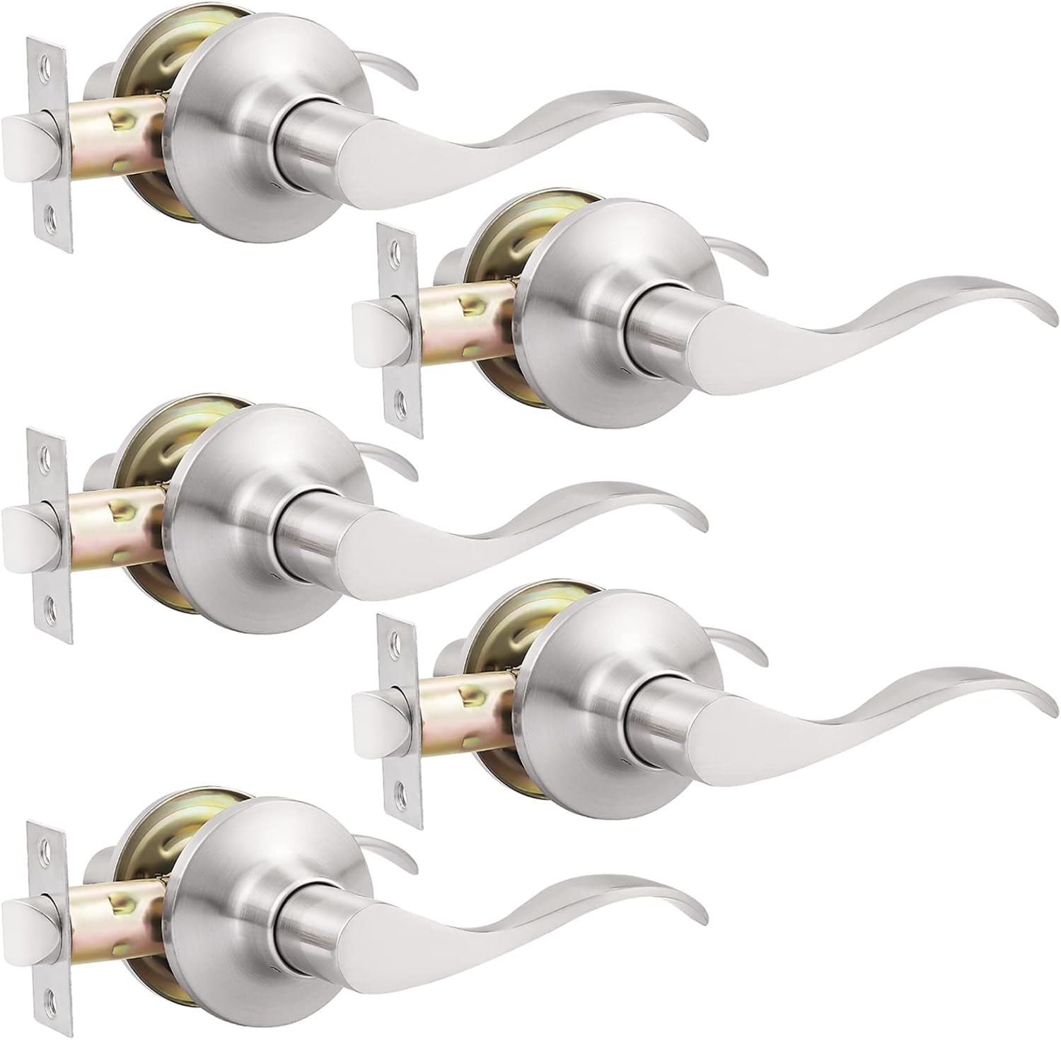 GOBEKOR 1 Pack Privacy Door Levers Brushed Nickel Lever Door Handles Interior for Bedroom and Bathroom Door Locks Wave Door Handles