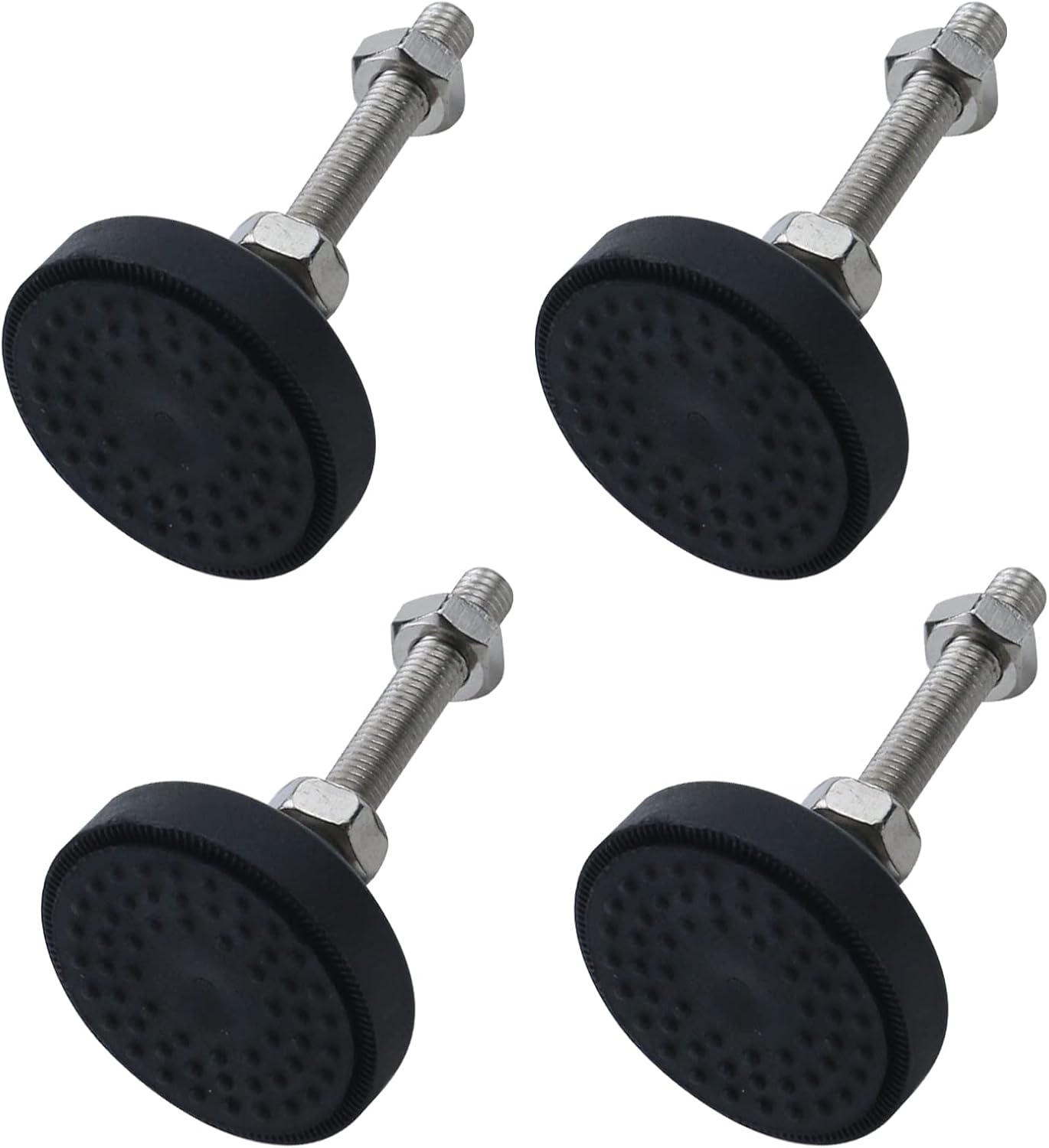 Antrader 4Pcs M8 x 2 Inch Steel Adjustable Leveling Feet,2 Inch Nylon Base | Reinforced Articulated Foot Cups for Furniture & Equipment,Anti-slip Dotted Rubber Base,Reduce Vibration & Protect Floors