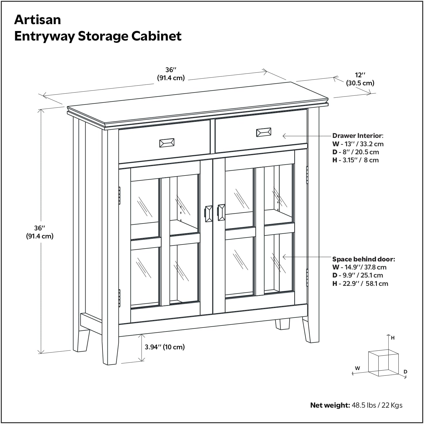 SIMPLIHOME Artisan 30" Wide Solid Wood Cabinet in Russet Brown