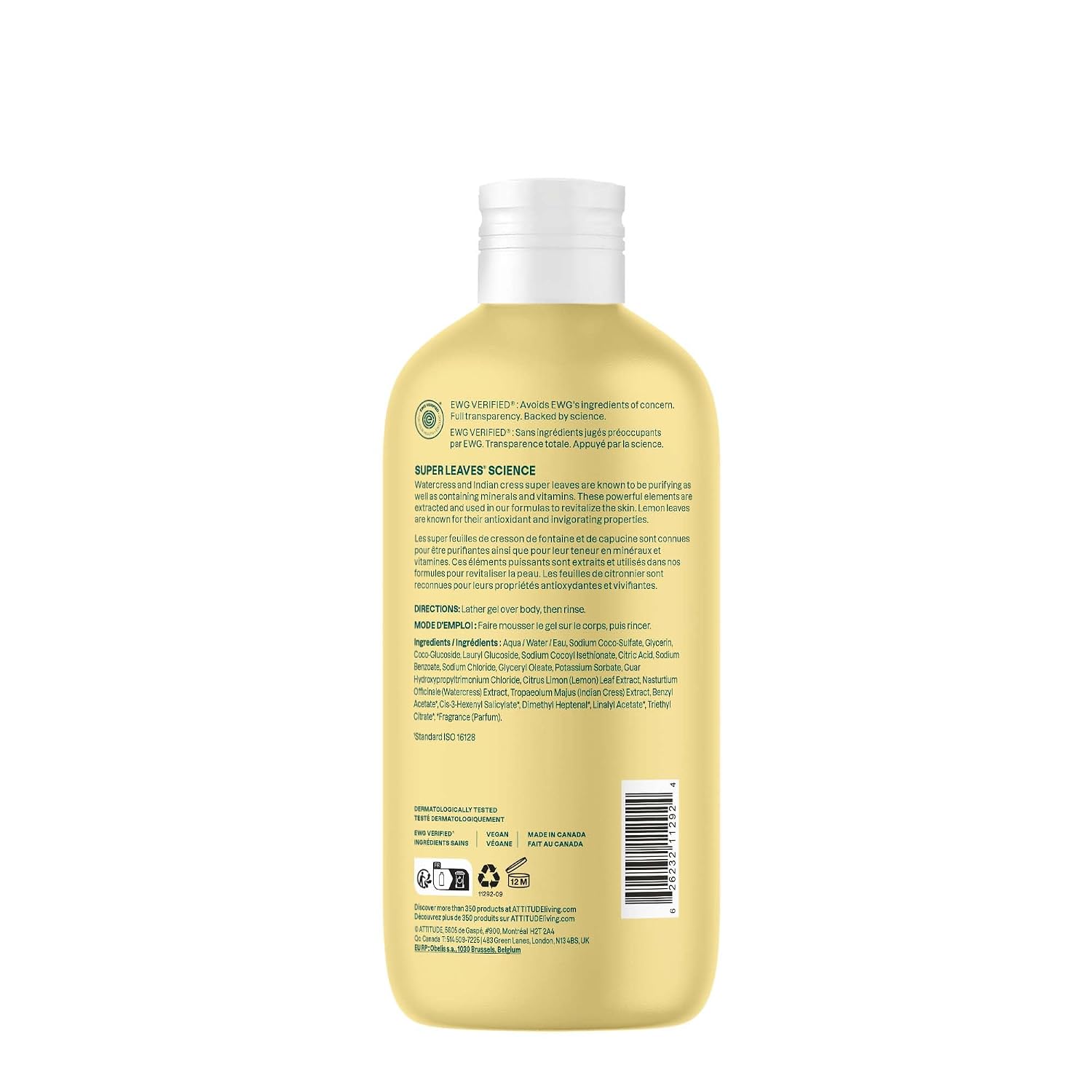 ATTITUDE Body Wash, EWG Verified Shower Gel, Dermatologically Tested, Plant and Mineral-Based, Vegan Personal Care Products, Earl Grey & Fresh Cucumber, 16 Fl Oz