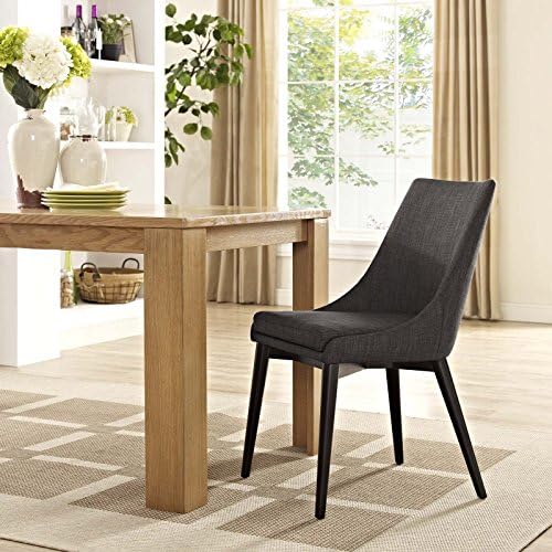 Contemporary Modern Urban Designer Dining Kitchen Room Side Dining Chair Brown Fabric Rattan Wicker